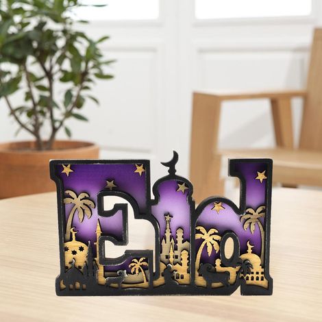 Plaque Décorative Ramadan "Eid Mubarak" en Bois Table Éta Ramadan La+Eid - Plaque Lettres Bois 23x15.5cm Décor Table (1/5)