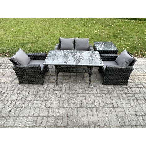 Fimous PE Wicker Outdoor Garden Furniture Set Patio Furniture Rattan Rectangular Dining Table Lounge Sofa with Side Table (1/5)