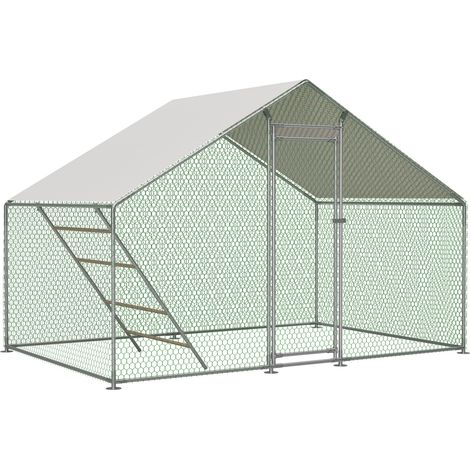 3 x 2 m Hühnerstall aus verzinktem Stahl mit Leiter, Schloss und PE-Abdeckung (1/5)