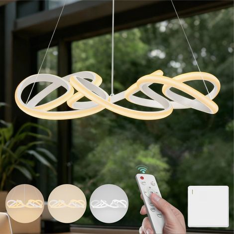 Mai & Mai Pendelleuchte Esstisch, 52cm LED Moderne Hängelampe Weiß, stufenlos dimmbar 3000K–6400K, höhenverstellbare Design 67W Esstischlampe mit Fernbedienung & Wandschalter, Alivetta25040 (1/5)