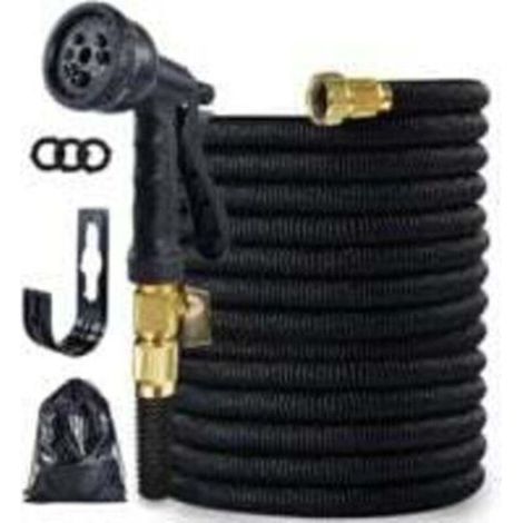 Tuyau d'arrosage extensible 30 m, renforcé, adaptable, raccord 1/2", 8 jets, flexible et étanche, sac de transport inclus, noir. (1/4)