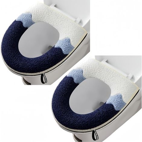 Set mit 2 ovalen WC-Sitzbezügen – Dickes und weiches Acrylmaterial – Mit praktischem Griff – Maschinenwaschbar – Für ein komfortables Badezimmer – Grau (1/5)