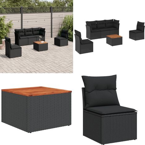 6-tlg. Garten-Sofagarnitur mit Kissen Schwarz Poly Rattan - Gartenmöbel Set - Esstischgarnitur - Outdoor Möbel - Lounge Sofa - Rattan Gartenmöbel - Home & Living (1/5)