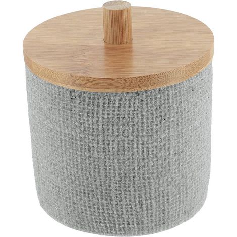 Caja redonda de poliresina de algodón con malla y efecto bambú - gris - Tendance