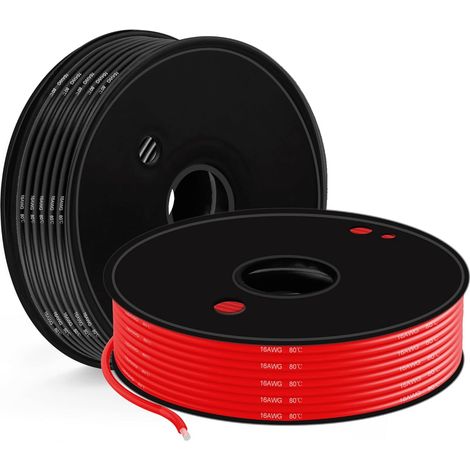 16 Gauge 1,31mm² Câble CCA, Noir/Rouge, 30m Aluminium revêtu de cuivre avec isolation PVC pour auto, LED, haut-parleurs et projets DIY (1/5)