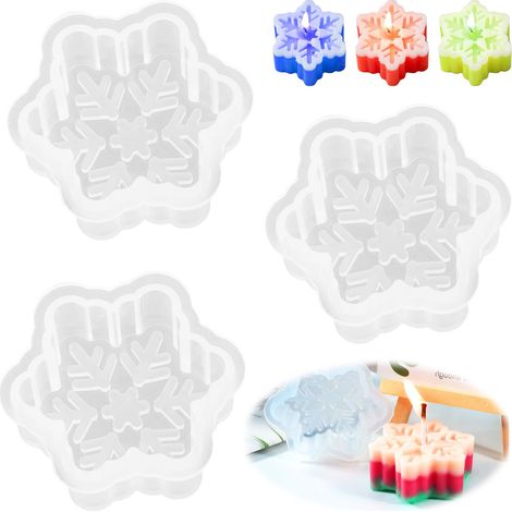 3pièces Moule en silicone en forme de flocon de neige Moule à savon Moule à bougie 3D Moules en résine pour Noël DIY Moules en silicone époxy pour loisirs créatifs (1/5)