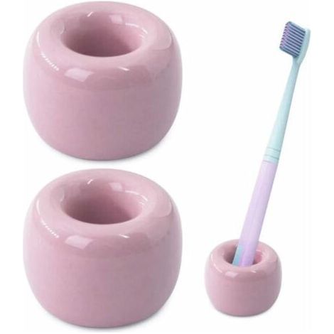Ensemble d'accessoires de salle de bain, 2 pièces en céramique mini Boîte de rangement pour brosse à dents couple faite à la main (rose) (1/5)