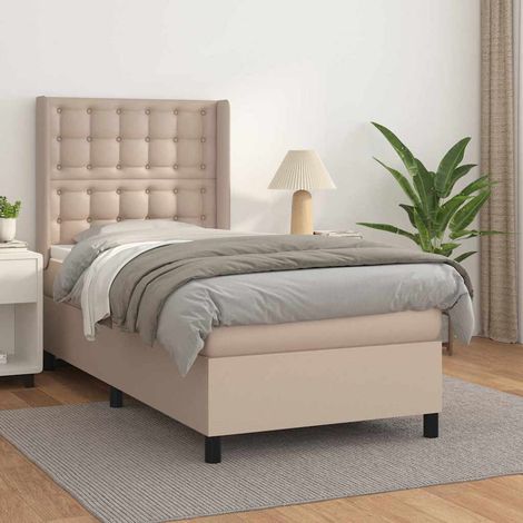 Cama box spring con colchón cuero sintético capuchino 80x200 cm (1/5)