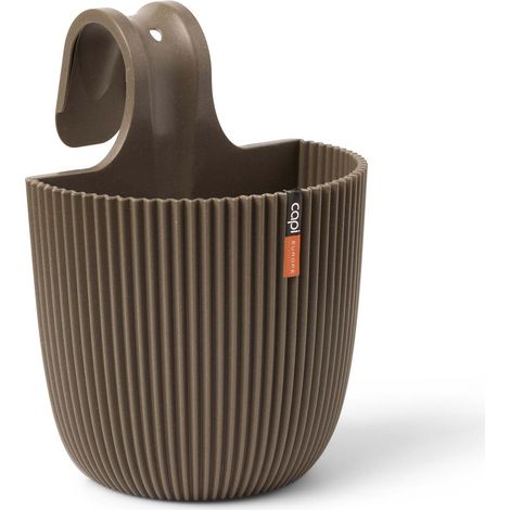 Capi Europe Pflanzgefäß für Balkongeländer Groove Taupe 22 cm - Kunststoff