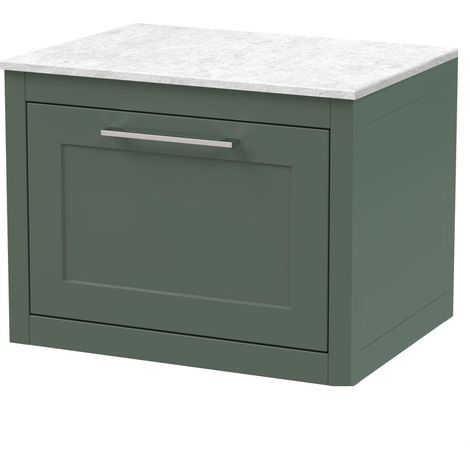 Blithbury Traditional Bathroom Wall Hung 1 Drawer Vanity Unit and White Marble Worktop, 600mm, Matt Green