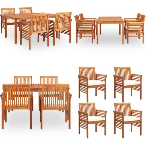 Ensemble à manger d'extérieur 5 pcs et coussins Acacia solide - Salon De Jardin - Mobilier De Jardin - Table De Jardin - Chaises De Jardin - Acacia - Home & Living (1/5)