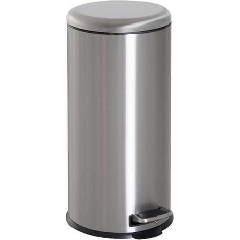 Cestino rifiuti a pedale 30 L in acciaio inox con secchio interno e coperchio argento (1/5)