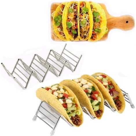 Taco-Halter Taco-Ständer Taco-Gestell aus Edelstahl stabiler Ständer für den Tisch geeignet für 3 4 harte oder weiche Tacos ofenfest als 2er-Set (1/5)