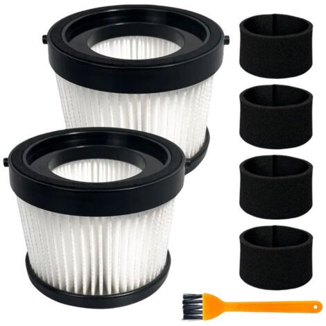 2-pack HEPA filters DCV5011H, compatible with the DEWALT DCV501HB cordless handheld vacuum cleaner, including 4 foam filter sleeves and 1 brush