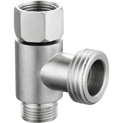 Raccord en T à 3 voies 3/8" et 1/2" en acier inoxydable, finition nickel brossé (1/5)