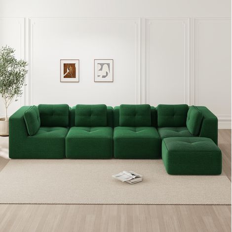 Sofá esquinero modular 4 plazas verde en pana con asiento profundo y cojines suaves (1/5)