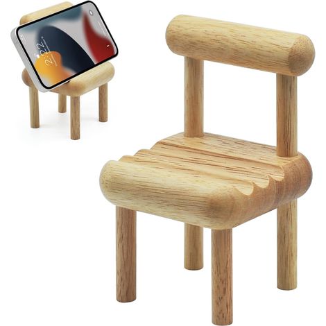 Support de téléphone portable mini chaise en bois, support pour iPhone, iPad et tablettes, support de bureau/de chevet universel en bambou, idéal pour hommes et femmes.