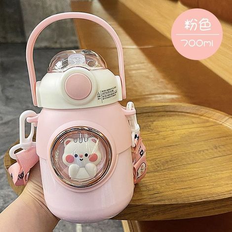 Thermoskanne aus Edelstahl, Kinderbrille, 700-ml-Thermoskanne in Rosa (ohne 3D-Aufkleber) (1/4)