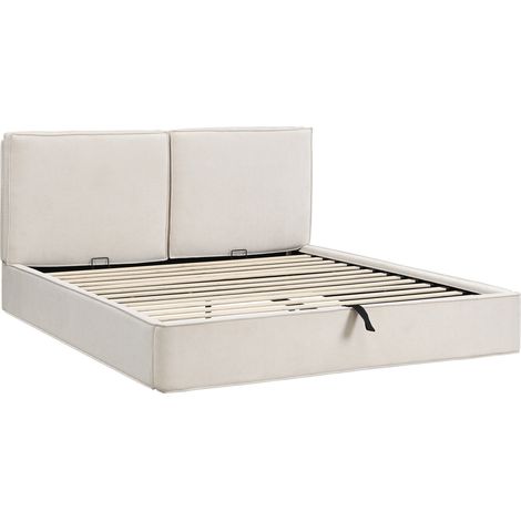 Lit coffre hydraulique 160 x 200 cm en chenille beige avec tĂŞte de lit - MODENUIT (1/5)