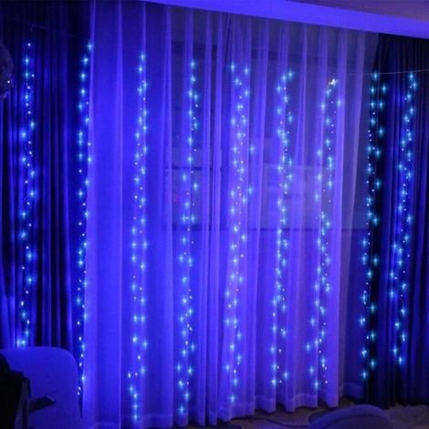 GUIRLANDE LUMINEUSE Rideau Lumineux 2M x 3M 200 LEDs Lumineuses Filet avec 8 Modes Eclairage Décoration de Fée Mariage Noël Bleu