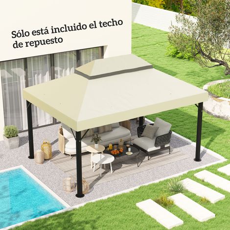 Auvent remplacement 4x3m double toit trous drainage protection UPF30+ uniquement sans cadre, crème-