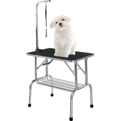 MaxxPet Tavolo Toelettatura Cani - Tavolo Pieghevole - Antiscivolo e Facile da Montare - Tavolo per la Cura dei Cani - Con Braccio Regolabile - 117x60x180 cm - Nero (1/5)