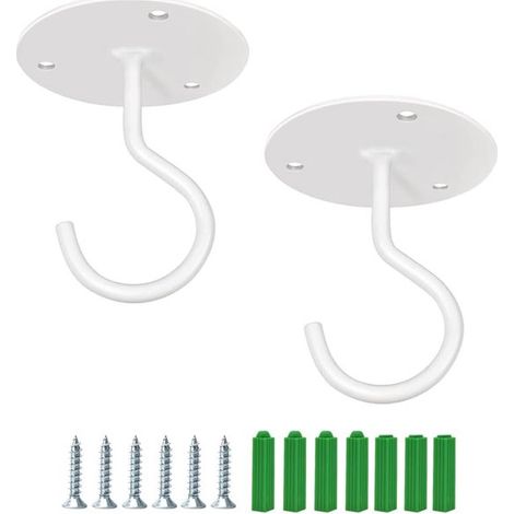 Juego de 2 ganchos de techo de acero inoxidable - Soporte de pared - Para macetas - Con tornillos para colgar comederos para pájaros - Blanco (1/5)