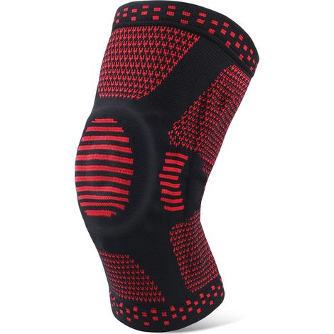 Sport-Knieorthese, komprimierte Knieorthese mit Patellapolstern und seitlichen Stabilisatoren, Knieorthese für Männer und Frauen, Patella-Kniestütze zum Laufen und Training (L) Rot