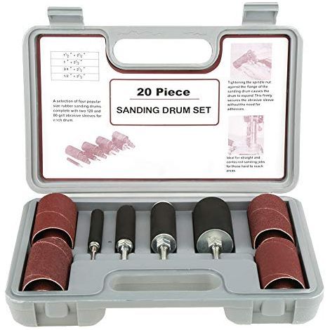 Set of 20 Drum Sanders with Sanding Kit for Drill Press, Case Including 4 Rubber Drums and 16 Belt Sleeves for Drill Press - (1/5)