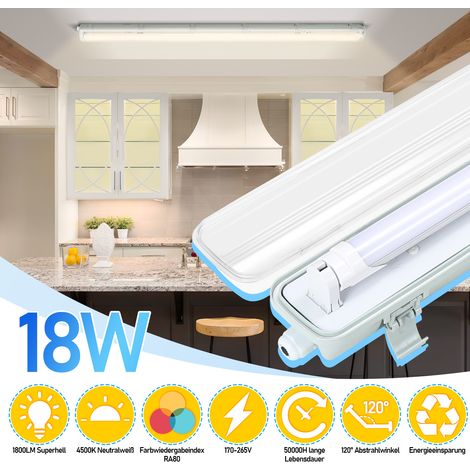Jiubiaz 20 tiras LED impermeables para tubo LED T8, IP65, 120 cm, 1 x 18 W, blanco neutro