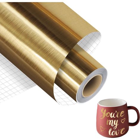 Chromée Or Vinyle Adhésif,Vinyle Permanent Papier Vinyle Adhesif Film Vinyle Feuille D'or Autocollant Pour Cadeaux Diy Tasses Fenêtres Céramique Plastique Cadeaux De Bricolage Mug (1/5)
