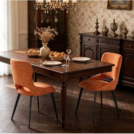 Set di 2 sedie da pranzo in chenille arancione con struttura in metallo (1/5)