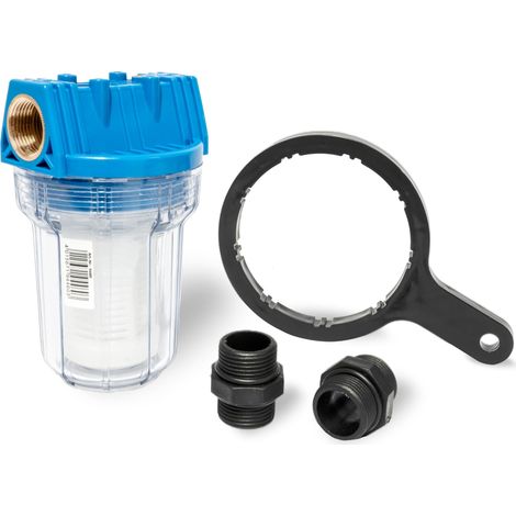 Filtre à eau de type A avec insert filtrant, raccord fileté des deux côtés en métal IG/AG 1", max. 5,5 bar, cartouche filtrante lavable, pas d'aspiration de sable et de solides, pour pompes de (1/5)