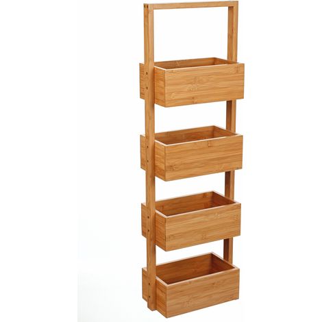 Pegane – Étagères de 4 casiers en bambou H88 x P16 x L25 cm – Finition vernis nitrocellulosique – Meuble de rangement salle de bain