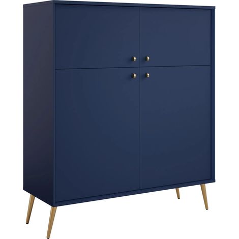 AX LIVING Kommode mit Türen Rorene 105 cm Blau Gold Modern