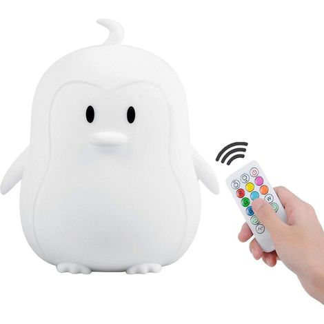 LEMROE Veilleuse enfants lampe pingouin en silicone souple 9 couleurs lampe de chevet bébé télécommande rechargeable LED veilleuse (1/5)
