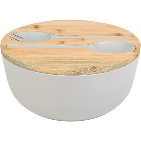 Saladier en fibre de bambou avec ensemble de serveurs - Grands bols de mélange de 9,8 pouces Salade en bambou solide Bol en (1/5)