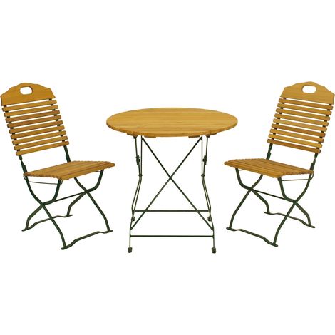 Kurgarten - Garnitur BAD TÖLZ 3-teilig (2x Stuhl, 1x Tisch 77cm rund), Flachstahl grün + Robinie, klappbar (1/5)