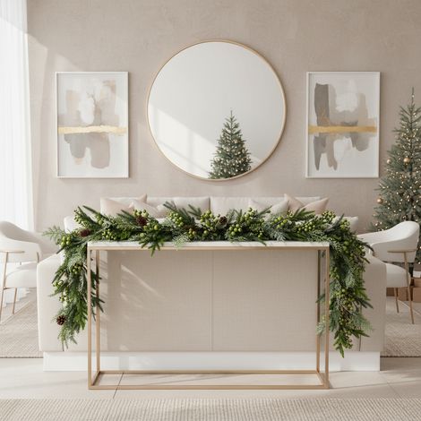 Festone invernale con bacche verdi, pigne e fogliame da 180 cm (1/5)