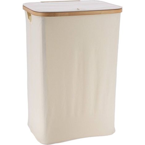Cesto portabiancheria rettangolare pieghevole con coperchio in poliestere e reggette in bambù - bambù naturale - Tendance (1/2)