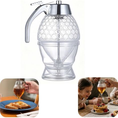 Distributeur de miel 15 x 8,3 cm - pot verseur anti-goutte avec poignée pour sirop, transparent (1/5)