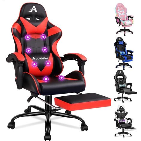 Gamer-Stuhl Gaming Racing-Sessel 8 Massagepunkten Fußstütze Rot Eryx (1/5)