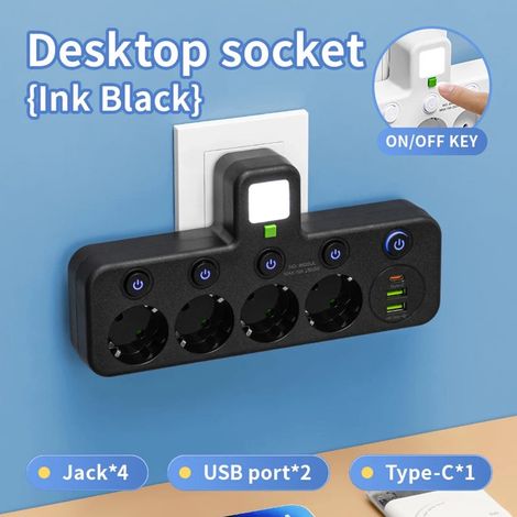 Serie EU - Multipresa - Con USB Type-C - 4 prese - Per uso domestico - 4 prese - Nero (1/2)