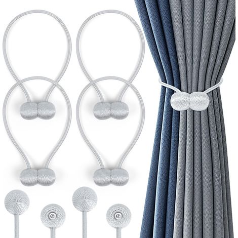 Embrasses de rideaux, 4 embrasses magnétiques, pinces à rideaux, attaches pour rideaux, gris clair