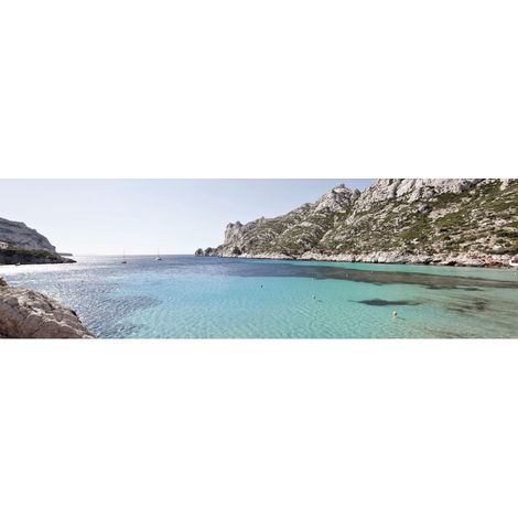 Tableau sur toile calanques Sormiou 30x97 cm - Impression sur Toile Murale Décorative - Image imprimée en HD sur Toile - Toile sur Châssis en Bois FSC - Fabriqué en France (1/4)