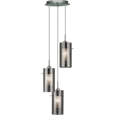 Searchlight Duo 2 - Luminaire suspendu à 3 ampoules, chrome, verre fumé sur plaque, E14 (1/3)