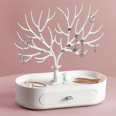 Organisateur de bijoux avec tiroirs, support pour colliers, porte-boucles d'oreilles, présentoir à bracelets, arbre à bijoux (1/5)