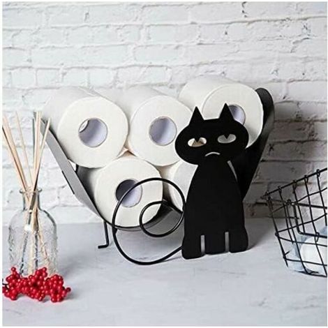 Derui porte-papier toilette en forme de chat, porte-papier toilette mural vertical 2 en 1, porte-papier toilette en métal noir, 7 rouleaux grande capacité, doux comme un nuage (1/5)