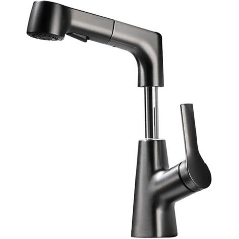 Lavabo Robinet extractible, mitigeur chaud et froid Salle de bain Mitigeur laiton, gris (1/4)