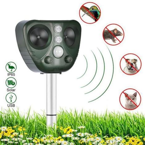 Repulsif Ultrason Chat, Repulsif Chat Ultrason Etanche IP66, Répulsif Chat Exterieur, Charge Solaire, Chargement USB (1/4)